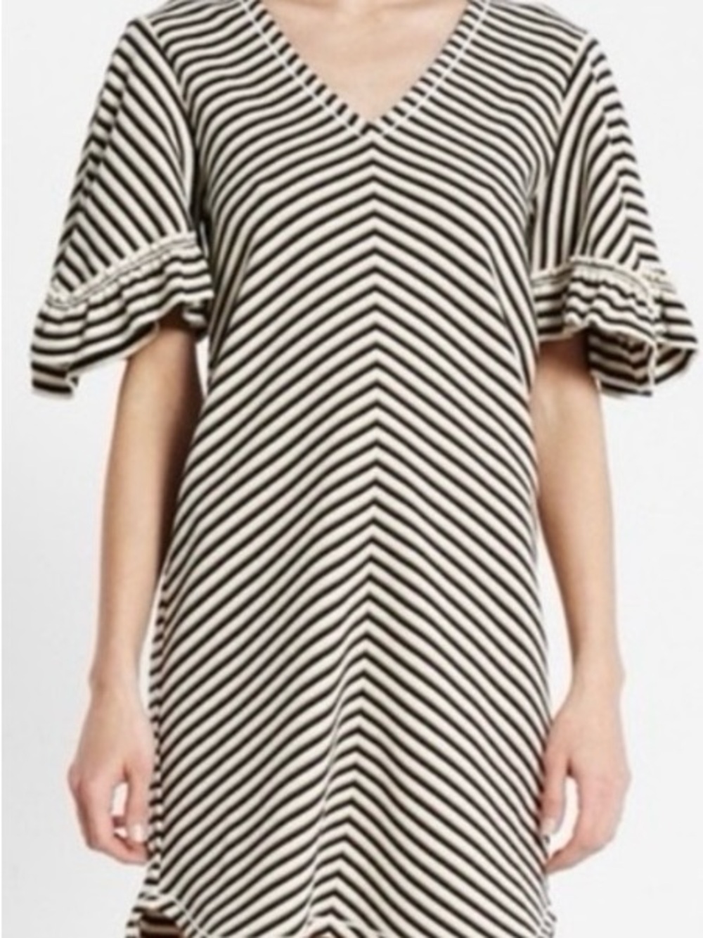 See by Chloé Black & Cream Striped V-Neck Midi Dress SZ Large